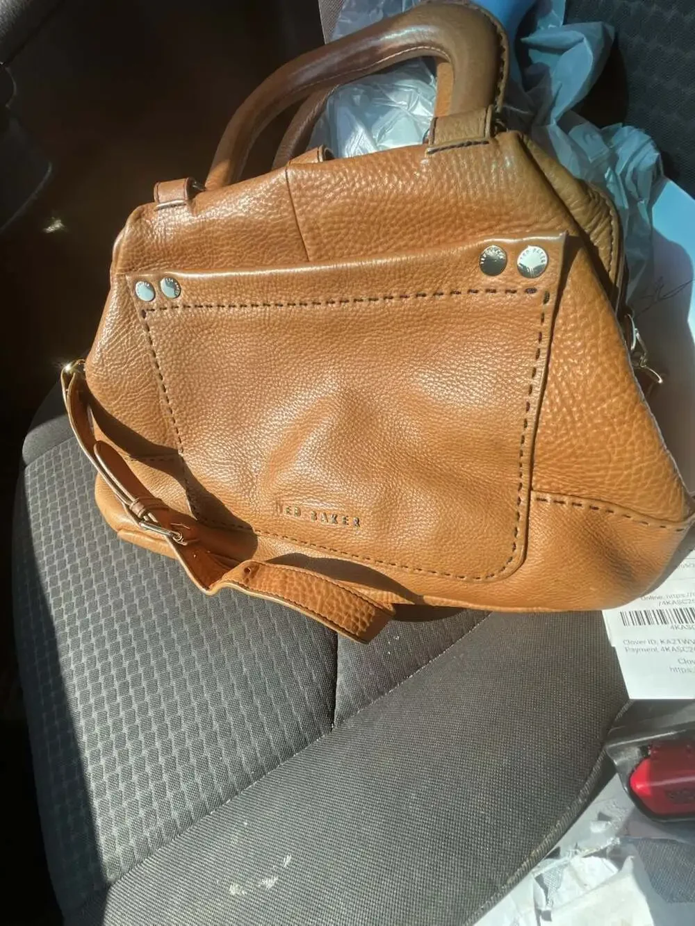 Ted Baker Tan Pebble Grain Leather Satchel with Crossbody Strap
